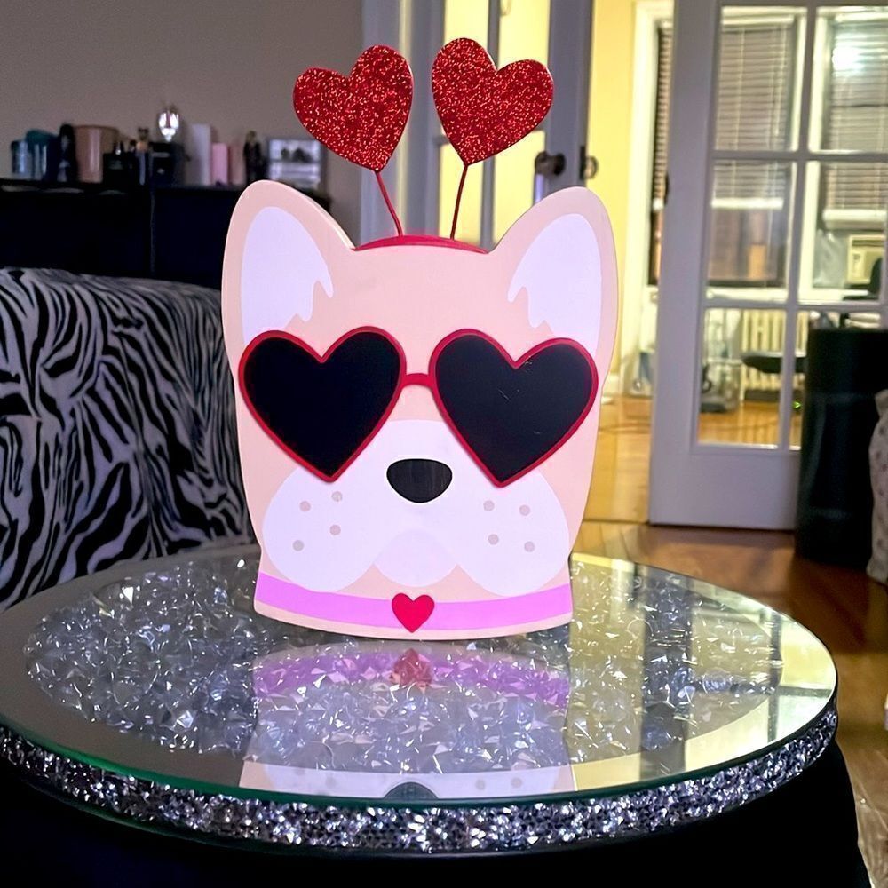 Heart valentines wooden pink dog heart glasses desk art desk decor house decor